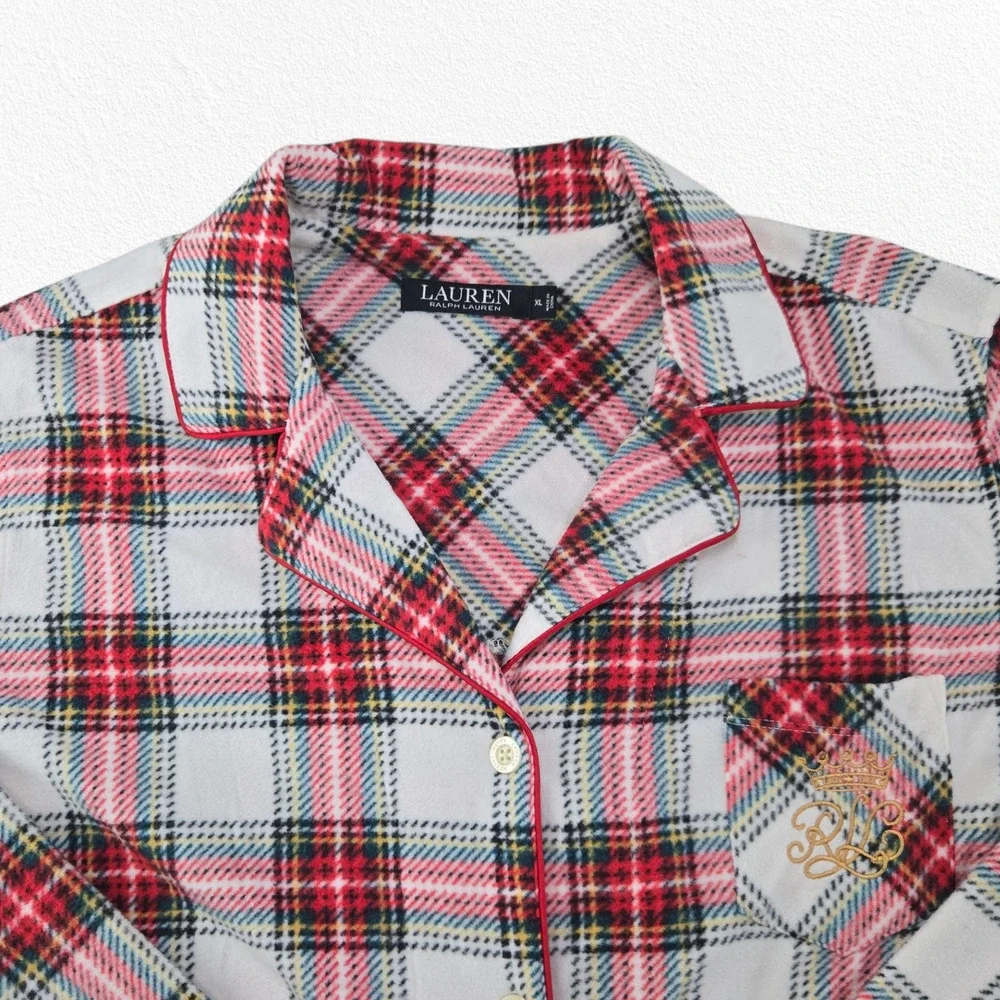 Lauren Ralph Lauren Ivory Red Green Tartan Plaid Fleece Pajama Set Size XL NWT